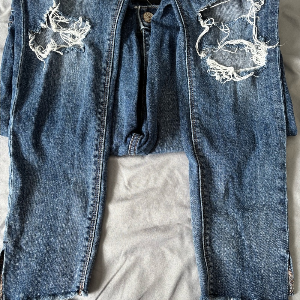 Express Distressed Blue Ankle Jeans - Picture 2 of 5
